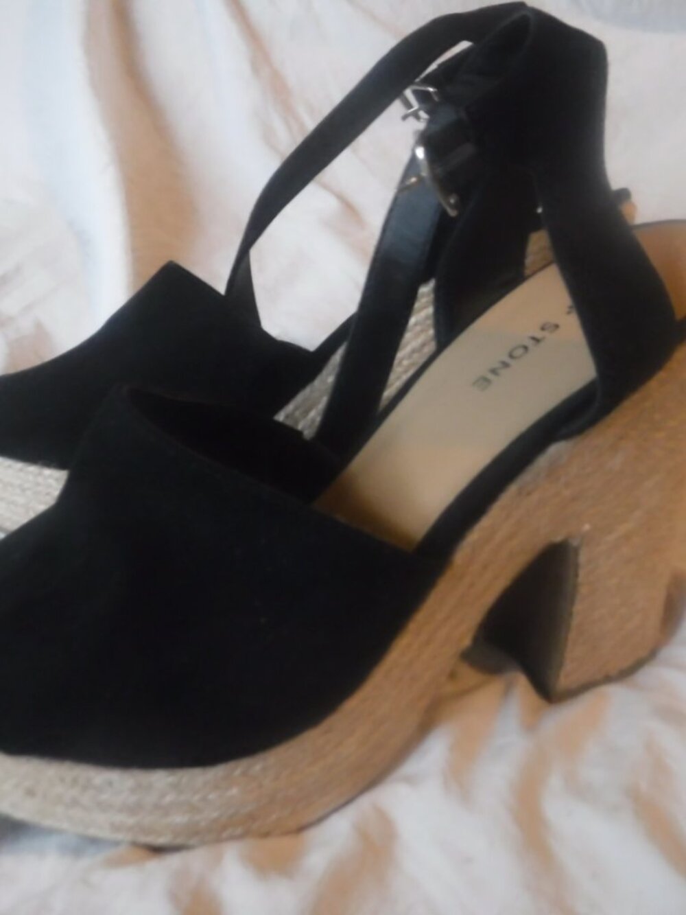 Sun Stone Womens Womens Size 10 M Black Fauxe Suede Strappy Platform Heels